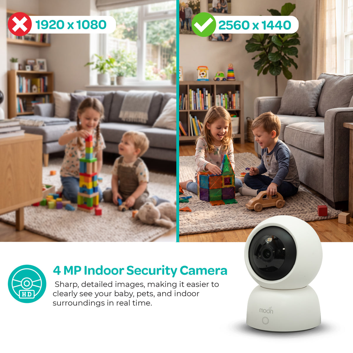 Moon Smart Baby Monitor M2 - 2K HD WiFi Camera with Night Vision,Two-Way Audio-White