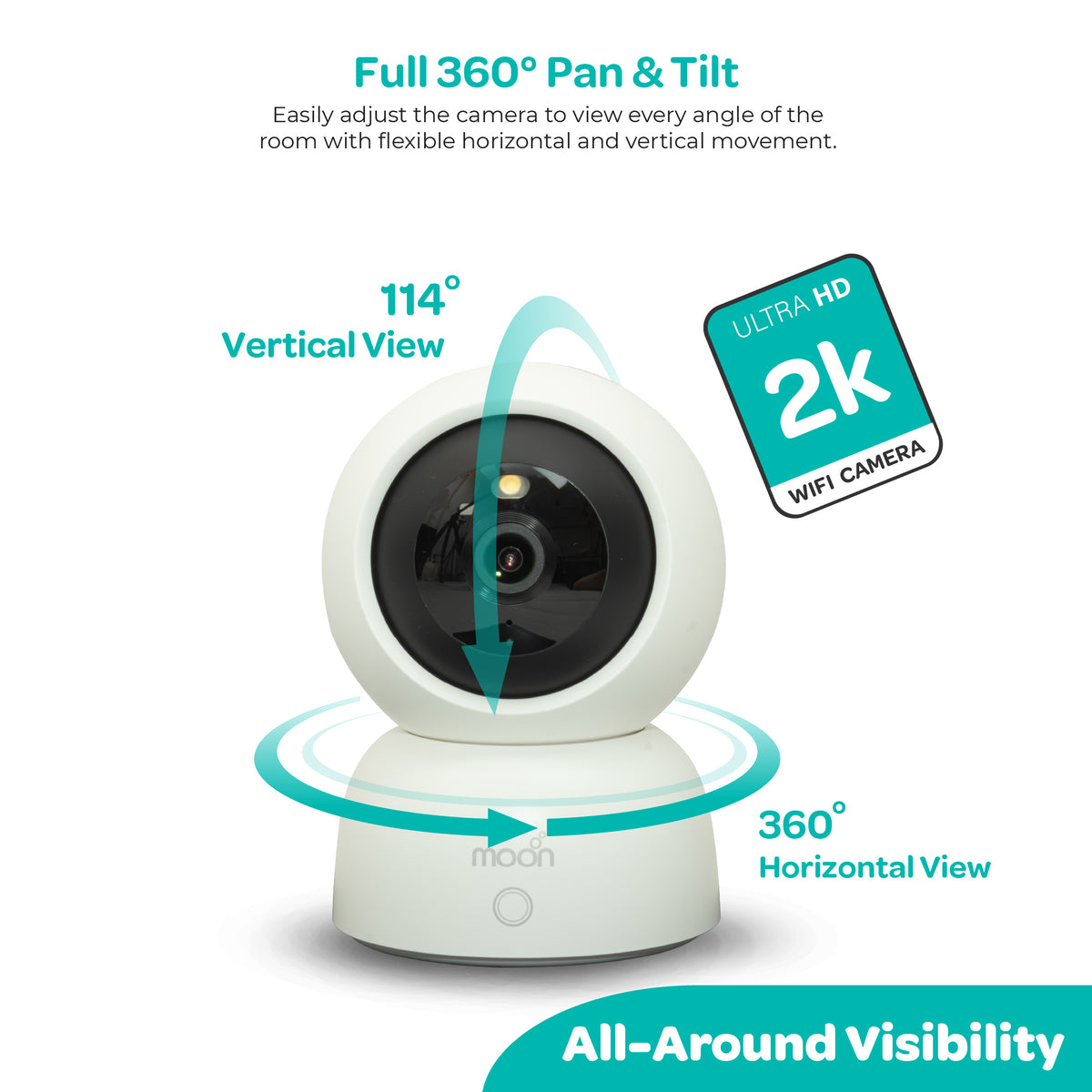 Moon Smart Baby Monitor M2 - 2K HD WiFi Camera with Night Vision,Two-Way Audio-White
