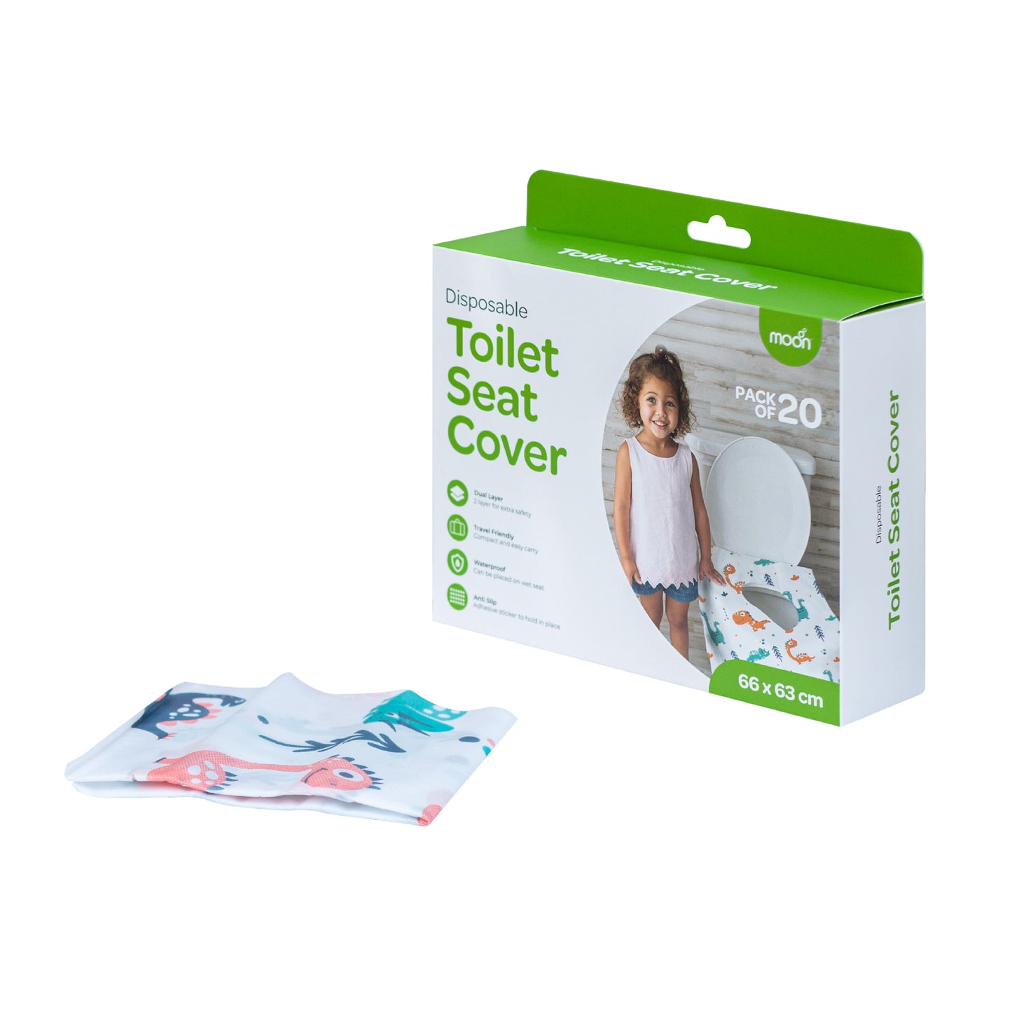 MOON Travel Baby Potty Seat (Blue) / MOON Disposable Toilet Seat Cover (Dino, 66 x 63 cm)