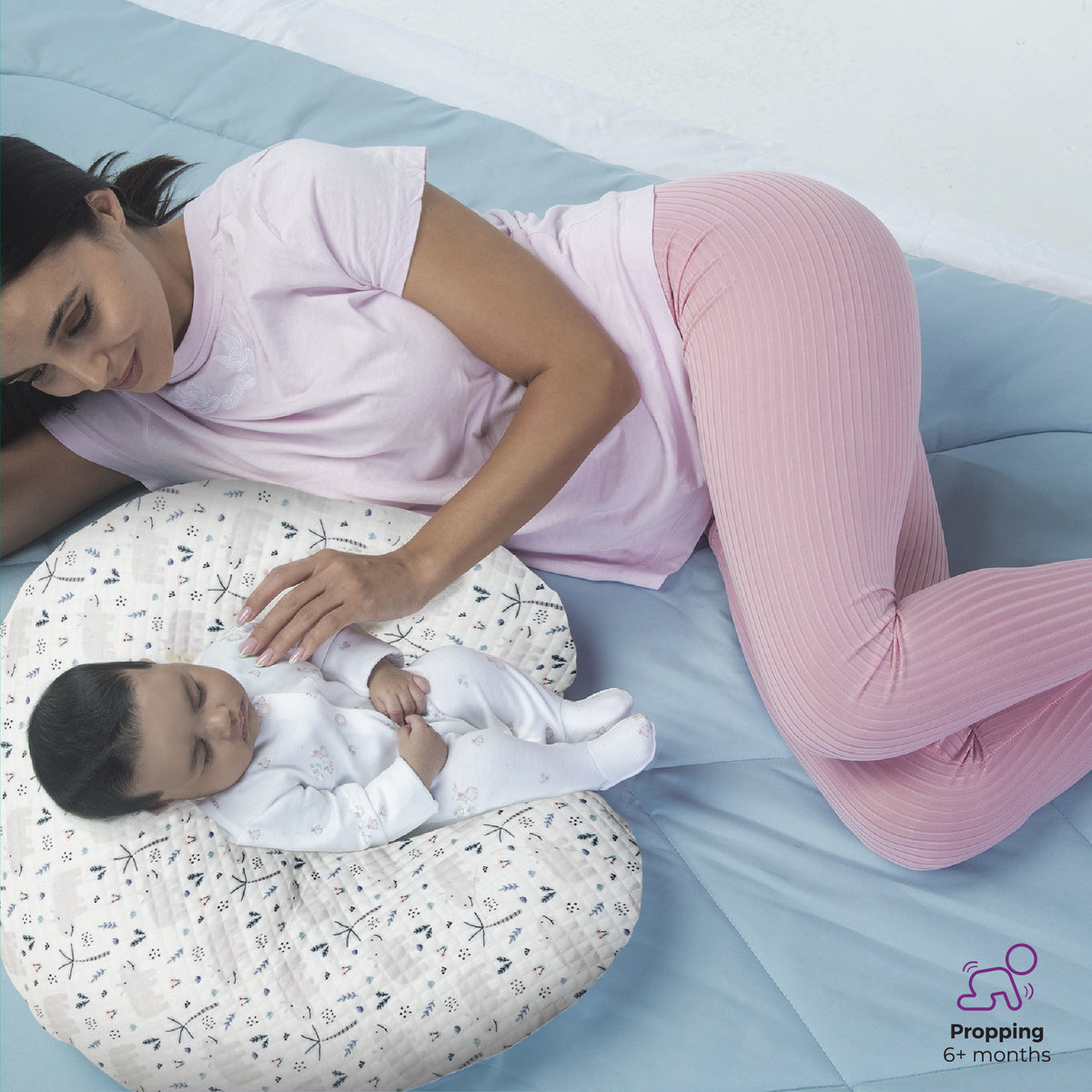 MOON Portable Nursing Breast Feeding Baby Support Pillow Cushion With Washable Zippered Cover-Hippo — The Moon Brand product image