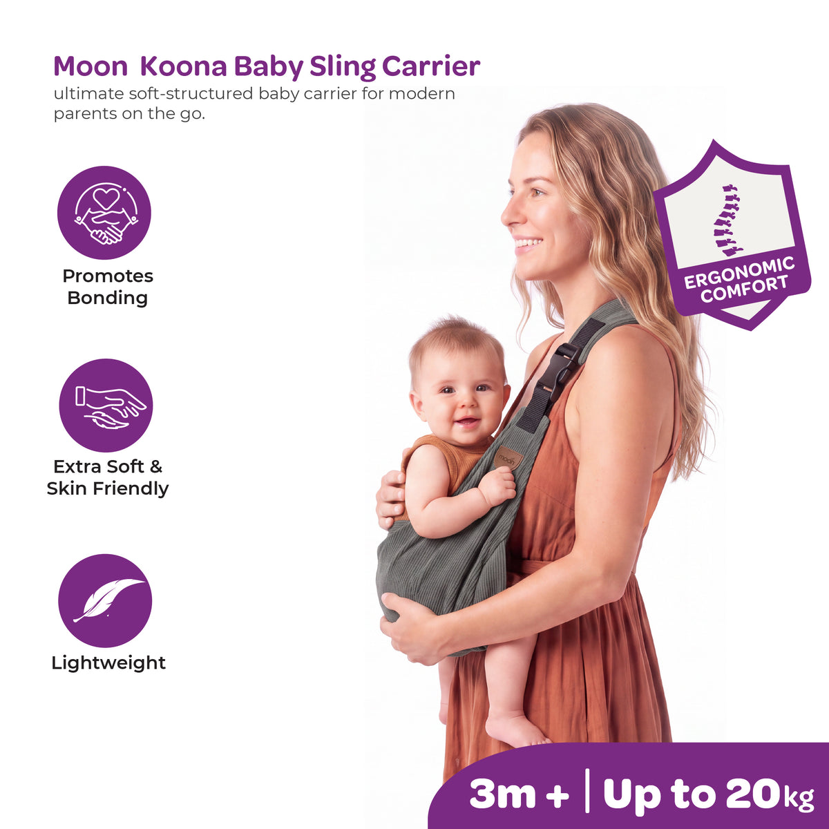 MOON Baby Carrier Baby Sling Carrier-Grey
