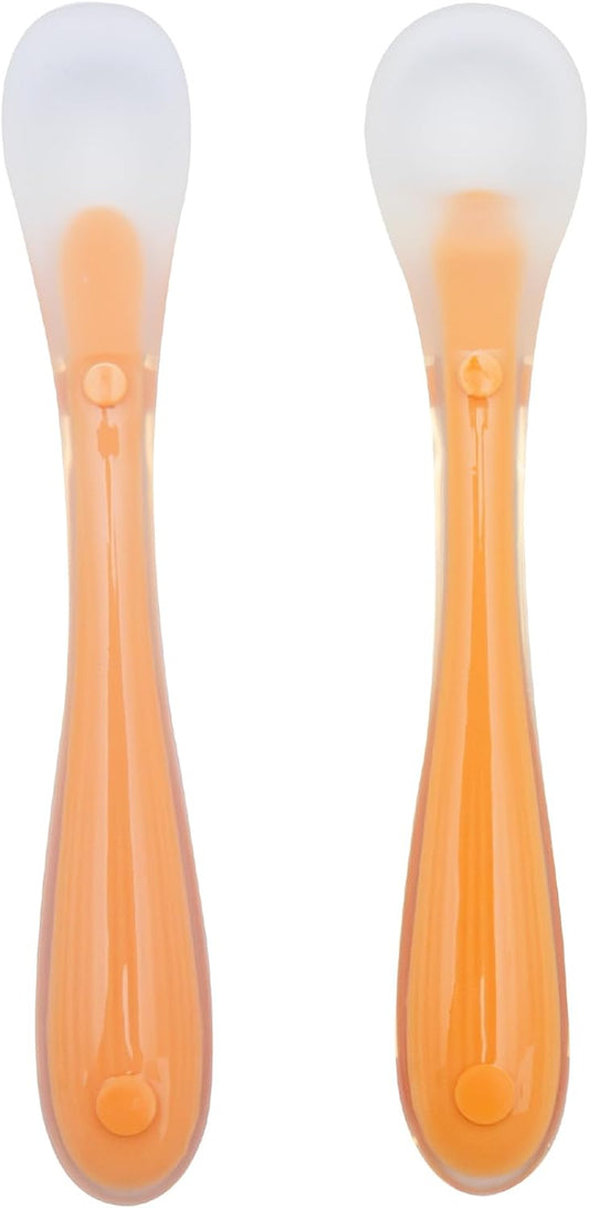 The Moon Brand Baby Silicone feeding Spoon Set – Baby Led Weaning- First Stage -Soft Gum-Friendly, BPA Free, Eco-Friendly, Dishwasher Safe, with Travel Case – Pack of 2-Orange