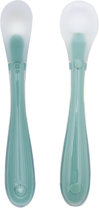 The Moon Brand Baby Silicone feeding Spoon Set – Baby Led Weaning- First Stage -Soft Gum-Friendly, BPA Free, Eco-Friendly, Dishwasher Safe, with Travel Case – Pack of 2-Blue