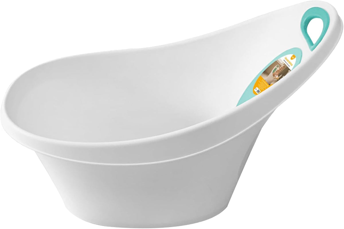 The MOON Brand Cascade Baby Bathtub for 0–3 Years – PP + TPR Infant Bathtub, Lightweight Durable Baby Shower Tub, Non-Slip Safe Design,Easy-Grip Handle - White & Green - The Moon Brand™