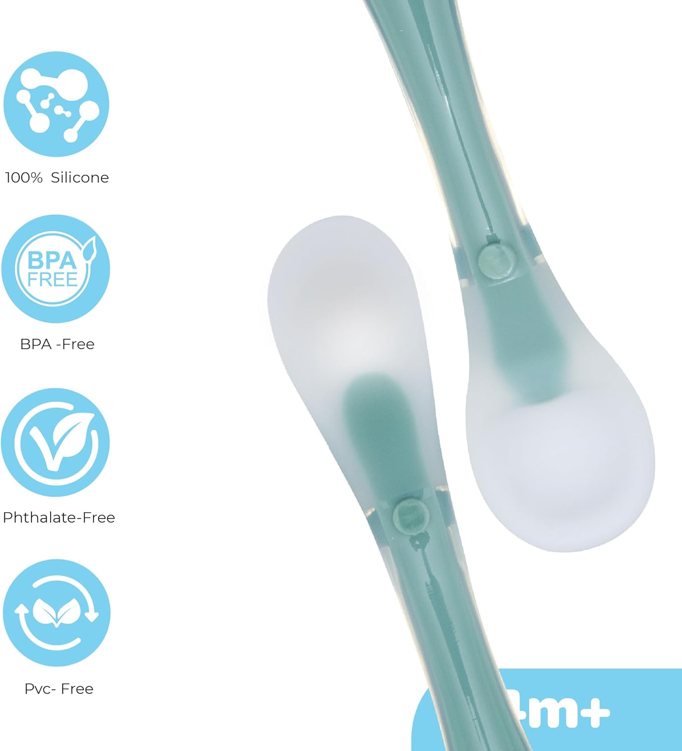 The Moon Brand Baby Silicone feeding Spoon Set – Baby Led Weaning- First Stage -Soft Gum-Friendly, BPA Free, Eco-Friendly, Dishwasher Safe, with Travel Case – Pack of 2-Blue