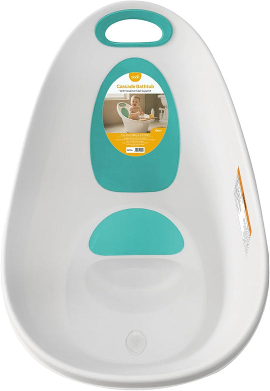 The MOON Brand Cascade Baby Bathtub for 0–3 Years – PP + TPR Infant Bathtub, Lightweight Durable Baby Shower Tub, Non-Slip Safe Design,Easy-Grip Handle - White & Green - The Moon Brand™