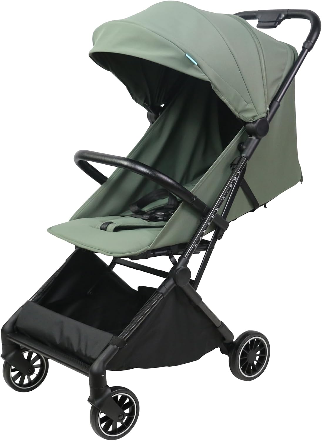 The MOON Brand Tripzi Carbon Fiber Cabin Stroller – Ultra-Lightweight, Travel-Ready Stroller with Easy Fold, Five-Point Safety Harness, Leather Handle for Babies 0–48 Months-Green