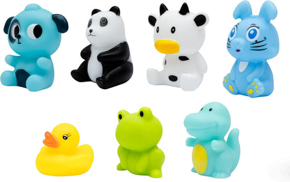 The Moon Brand Splash and Play Baby Bath Toys with Squeaker for Toddlers| Safe & Non-Toxic Bath Time Fun for Babies 6M+ | Soft Squeeze Sound Toys for Baby Learning & Entertainment-Pack of 7