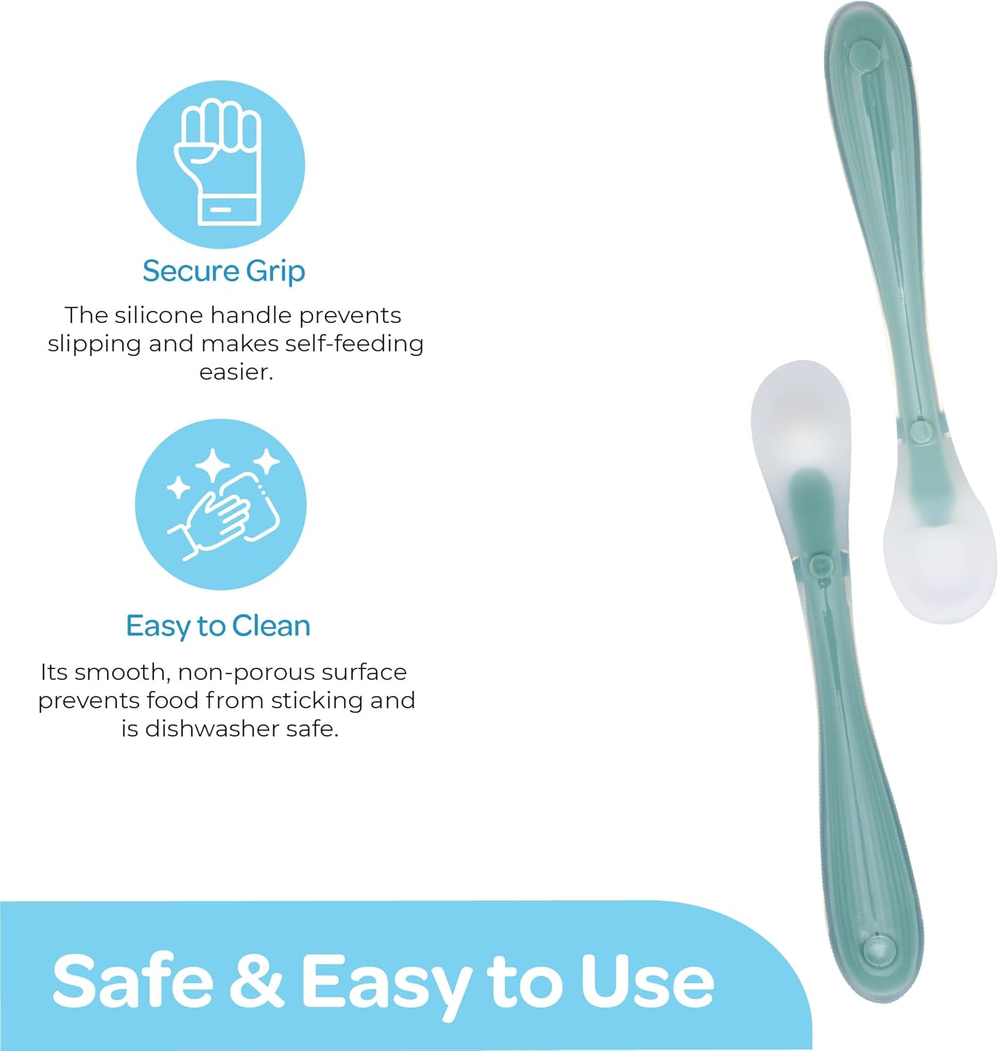The Moon Brand Baby Silicone feeding Spoon Set – Baby Led Weaning- First Stage -Soft Gum-Friendly, BPA Free, Eco-Friendly, Dishwasher Safe, with Travel Case – Pack of 2-Blue