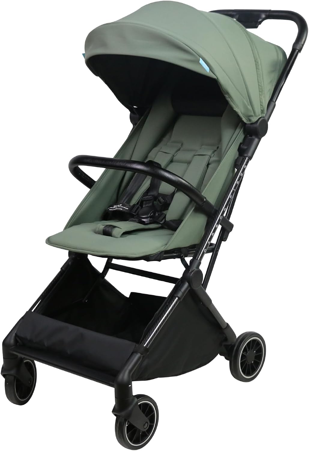 The MOON Brand Tripzi Carbon Fiber Cabin Stroller – Ultra-Lightweight, Travel-Ready Stroller with Easy Fold, Five-Point Safety Harness, Leather Handle for Babies 0–48 Months-Green