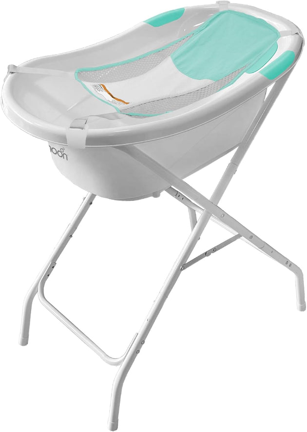 The MOON Brand Baby Bathtub Stand – Foldable & Stable Support Frame | Adjustable Stand for 0‑3 Years Safe,Comfortable Spac -Saving Stand for Easy Bathing- White - The Moon Brand™