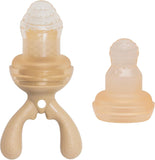 The Moon Brand Baby Fruit Feeder Teether | Silicone Pacifier for Infants & Toddlers | BPA-Free Snack Holder,Chewing Trainer, Kids Safe Gum Soother, Food Pulper with Soft Pouch- Beige