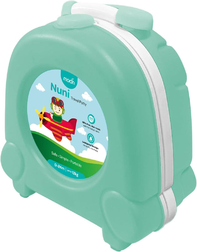 The MOON Brand Nuni Travel Potty Seat – Portable Foldable Toddler Toilet Training Seat, Lightweight Compact Baby Potty Trainer for 0–3 Years, Easy Clean PP Material, Travel Friendly Design- Green - The Moon Brand™