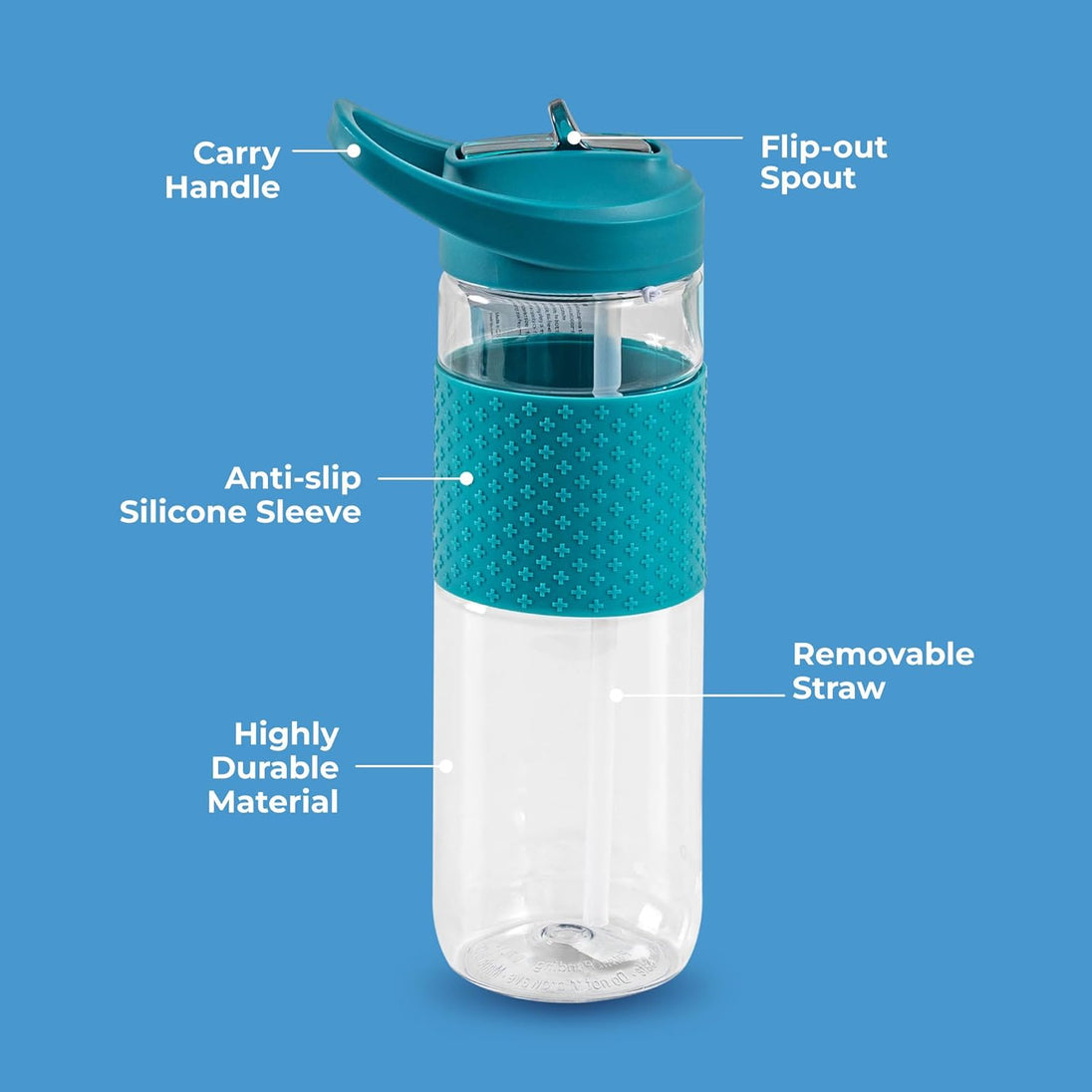 The Moon Brand WrinkleFree 700ml Sipper Bottles with silicone sleeve for Kids - Portable for Indoor/Outdoor Activities - SpillProof & Break Resistant - BPAFree- Idea for Children - Blue