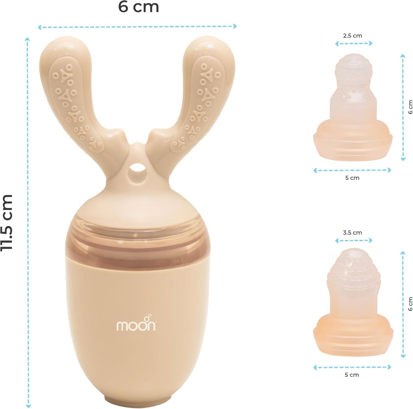 The Moon Brand Baby Fruit Feeder Teether | Silicone Pacifier for Infants & Toddlers | BPA-Free Snack Holder,Chewing Trainer, Kids Safe Gum Soother, Food Pulper with Soft Pouch- Beige