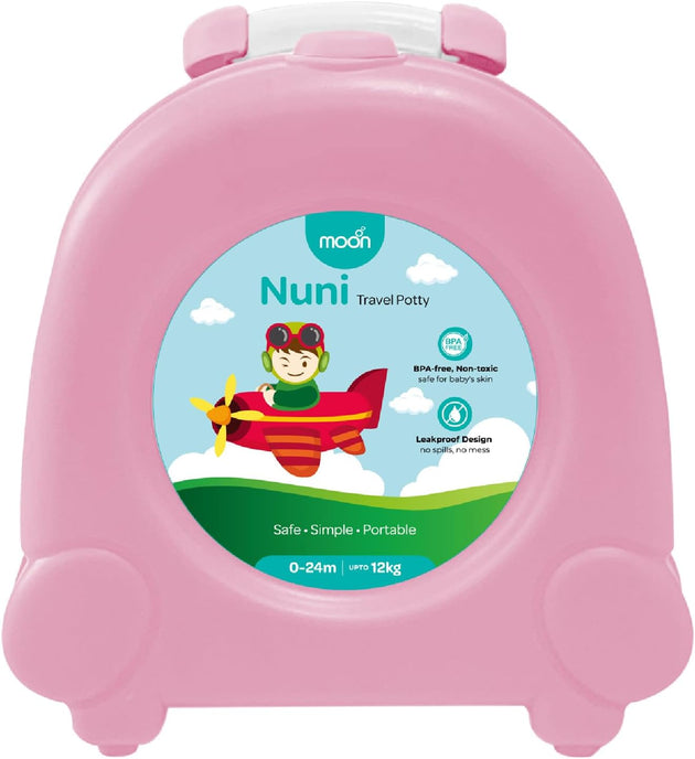 The MOON Brand Nuni Travel Potty Seat – Portable Foldable Toddler Toilet Training Seat, Lightweight Compact Baby Potty Trainer for 0–3 Years, Easy Clean PP Material, Travel Friendly Design-Pink - The Moon Brand™