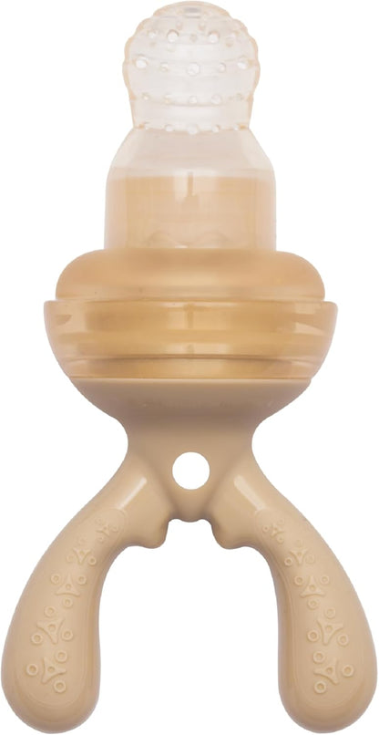 The Moon Brand Baby Fruit Feeder Teether | Silicone Pacifier for Infants & Toddlers | BPA-Free Snack Holder,Chewing Trainer, Kids Safe Gum Soother, Food Pulper with Soft Pouch- Beige