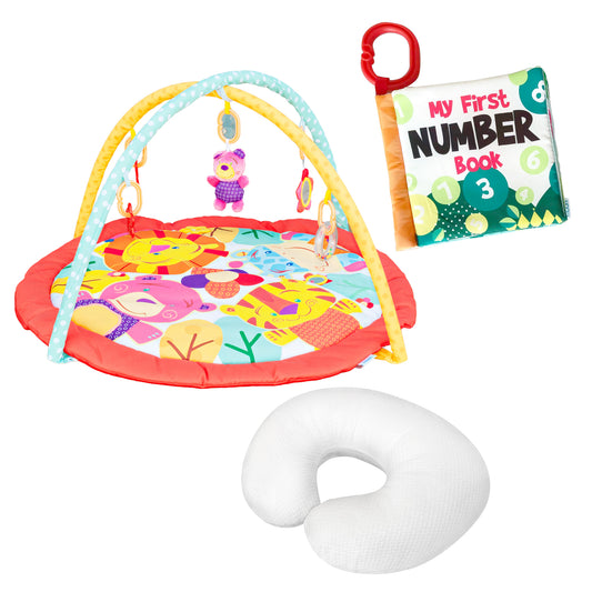 MOON Perky Playmat (Animals) / MOON Organic Feeding Nursing Pillow (White, Organic Fabric) / MOON Soft Cloth Book (Numbers)
