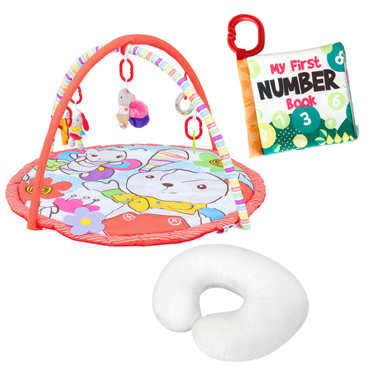 MOON Perky Playmat (Garden) / MOON Organic Feeding Nursing Pillow (White, Organic Fabric) / MOON Soft Cloth Book (Numbers)