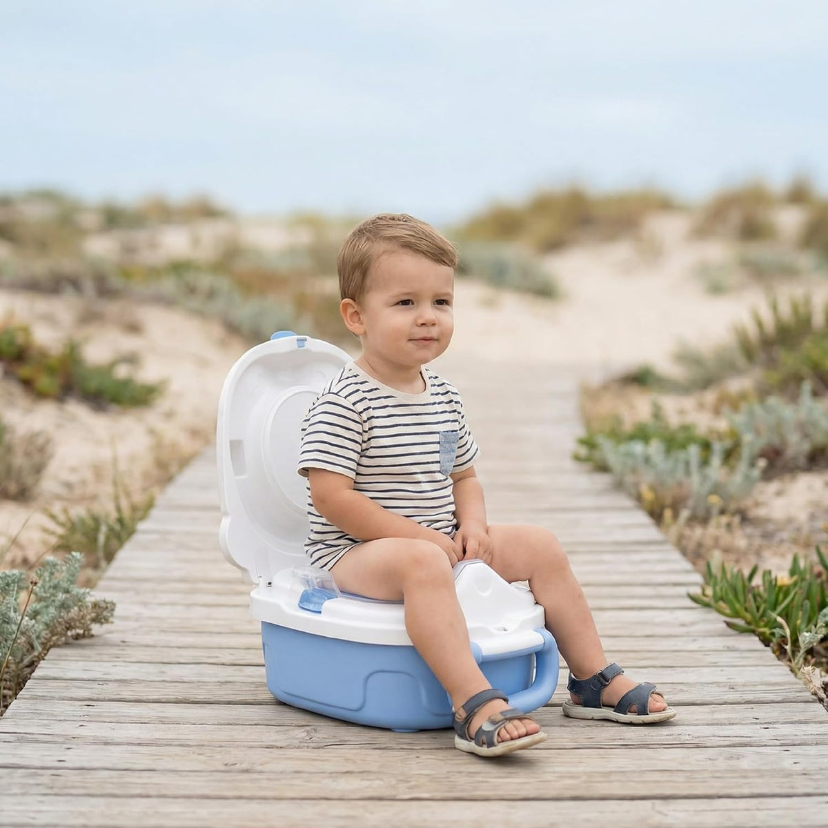 The MOON Brand Nuni Travel Potty Seat – Portable Foldable Toddler Toilet Training Seat, Lightweight Compact Baby Potty Trainer for 0–3 Years, Easy Clean PP Material, Travel Friendly Design-Blue - The Moon Brand™