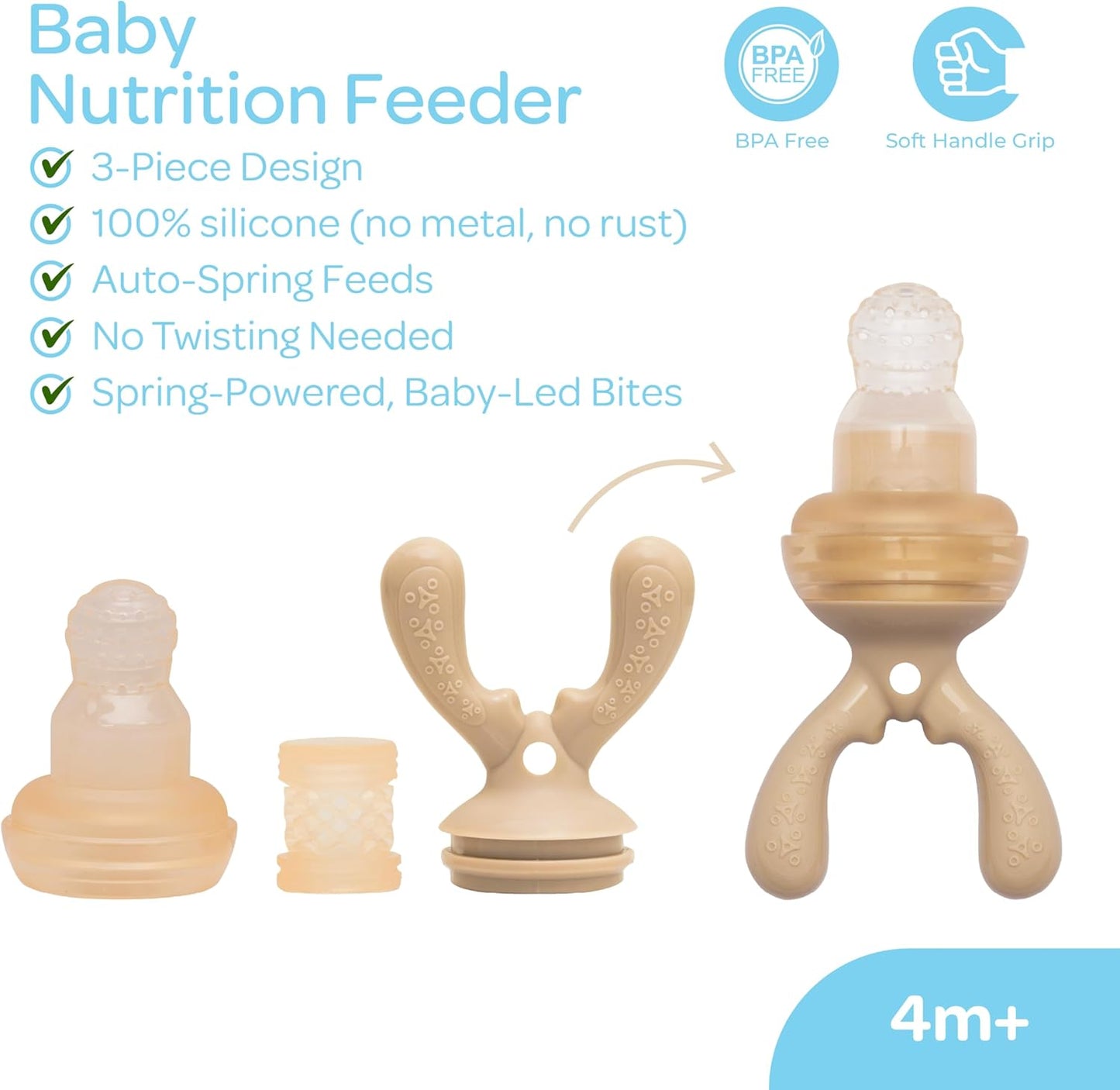 The Moon Brand Baby Fruit Feeder Teether | Silicone Pacifier for Infants & Toddlers | BPA-Free Snack Holder,Chewing Trainer, Kids Safe Gum Soother, Food Pulper with Soft Pouch- Beige