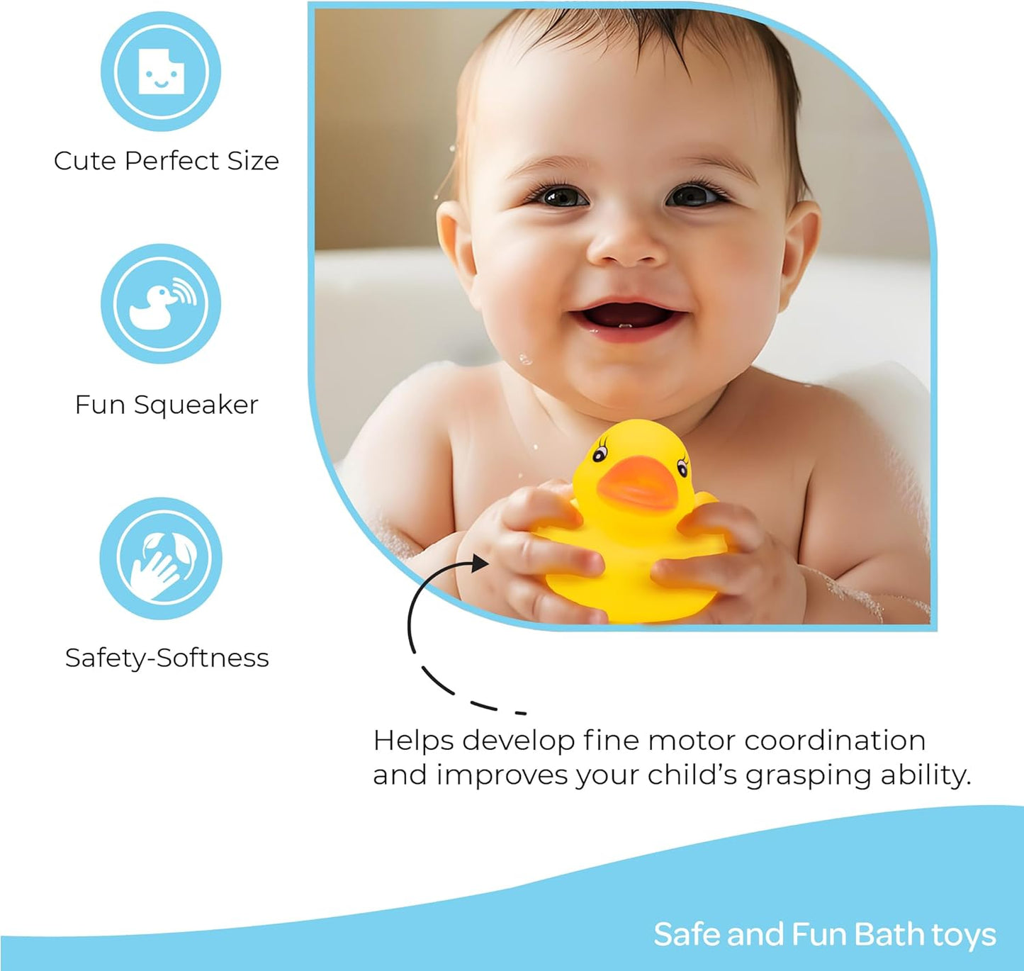 The Moon Brand Splash and Play Baby Bath Toys with Squeaker for Toddlers| Safe & Non-Toxic Bath Time Fun for Babies 6M+ | Soft Squeeze Sound Toys for Baby Learning & Entertainment-Pack of 7