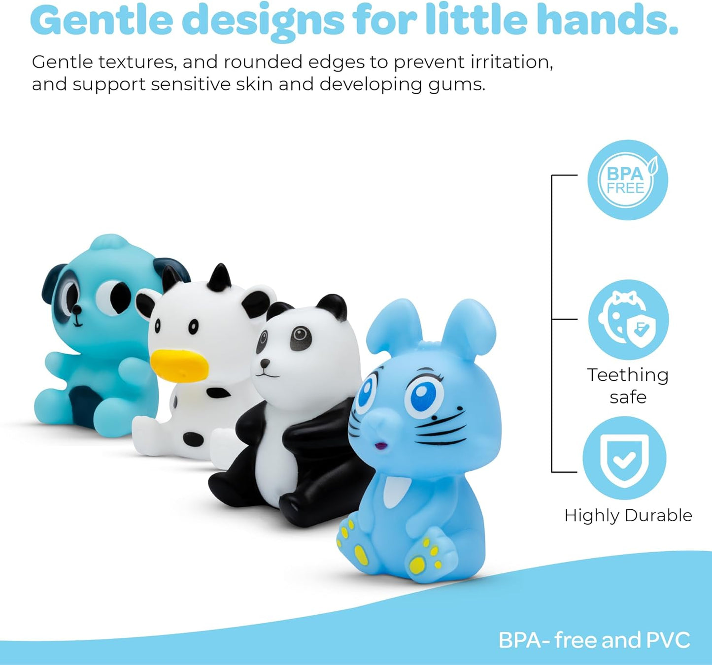 The Moon Brand Splash and Play Baby Bath Toys with Squeaker for Toddlers| Safe & Non-Toxic Bath Time Fun for Babies 6M+ | Soft Squeeze Sound Toys for Baby Learning & Entertainment-Pack of 7