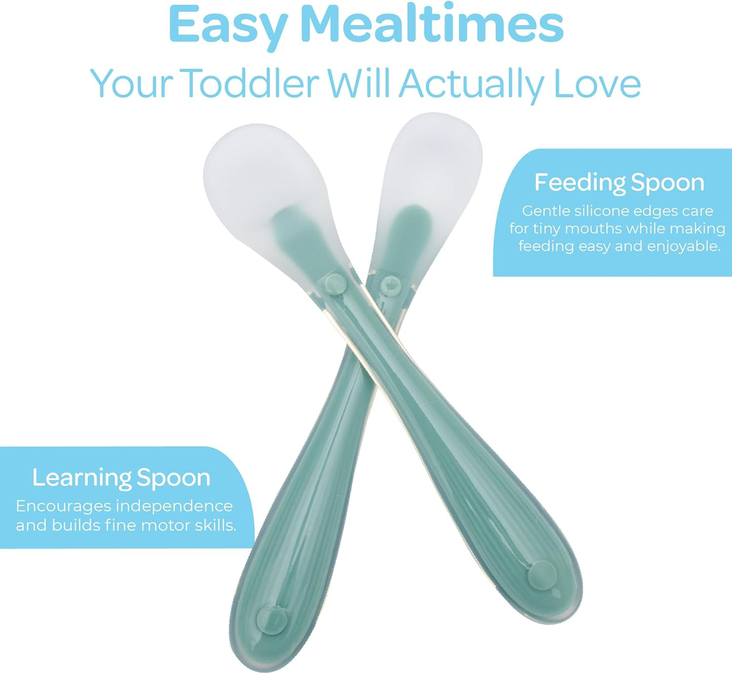 The Moon Brand Baby Silicone feeding Spoon Set – Baby Led Weaning- First Stage -Soft Gum-Friendly, BPA Free, Eco-Friendly, Dishwasher Safe, with Travel Case – Pack of 2-Blue