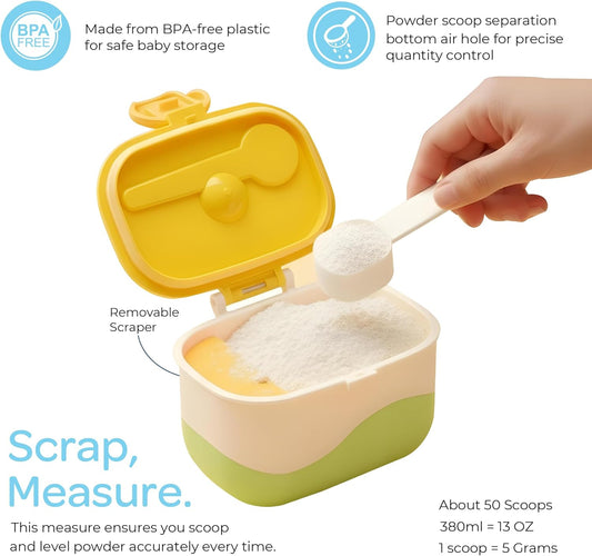 The Moon Brand Baby Milk Powder Storage Box – Portable Formula Dispenser Container with Scoop & Fork, BPA-Free Food-Grade PP, Leak-Proof Snack Storage for Kids, Travel, Outdoor-Yellow