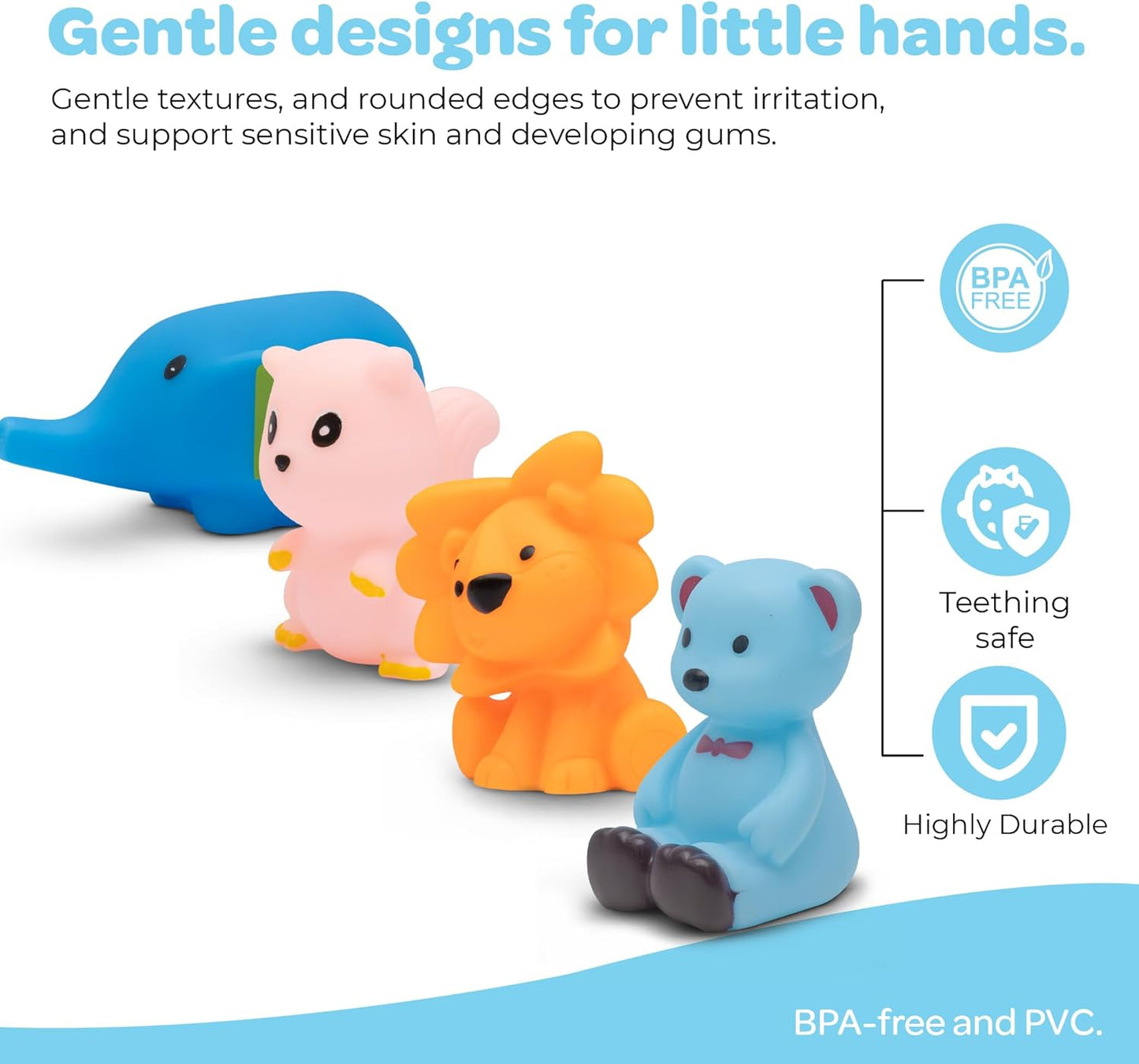 The Moon Brand Splash and Play Baby Bath Toys with Squeaker for Toddlers |Safe & Non-Toxic Bath Time Fun for Babies 6M+ | Soft Squeeze Sound Toys for Baby Learning & Entertainment-Pack of 8