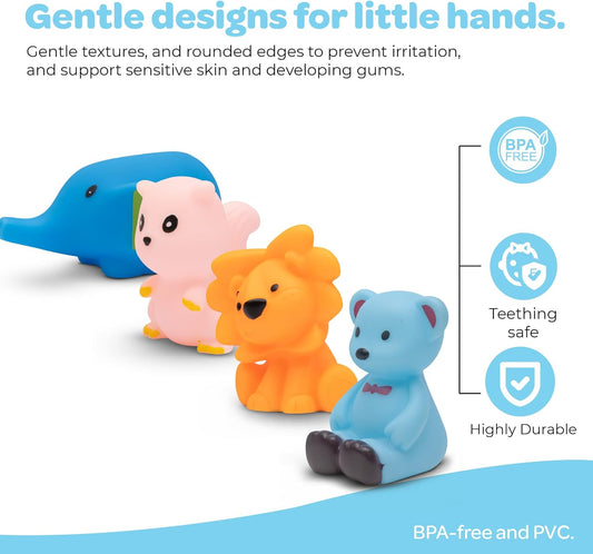 The Moon Brand Splash and Play Baby Bath Toys with Squeaker for Toddlers |Safe & Non-Toxic Bath Time Fun for Babies 6M+ | Soft Squeeze Sound Toys for Baby Learning & Entertainment-Pack of 8