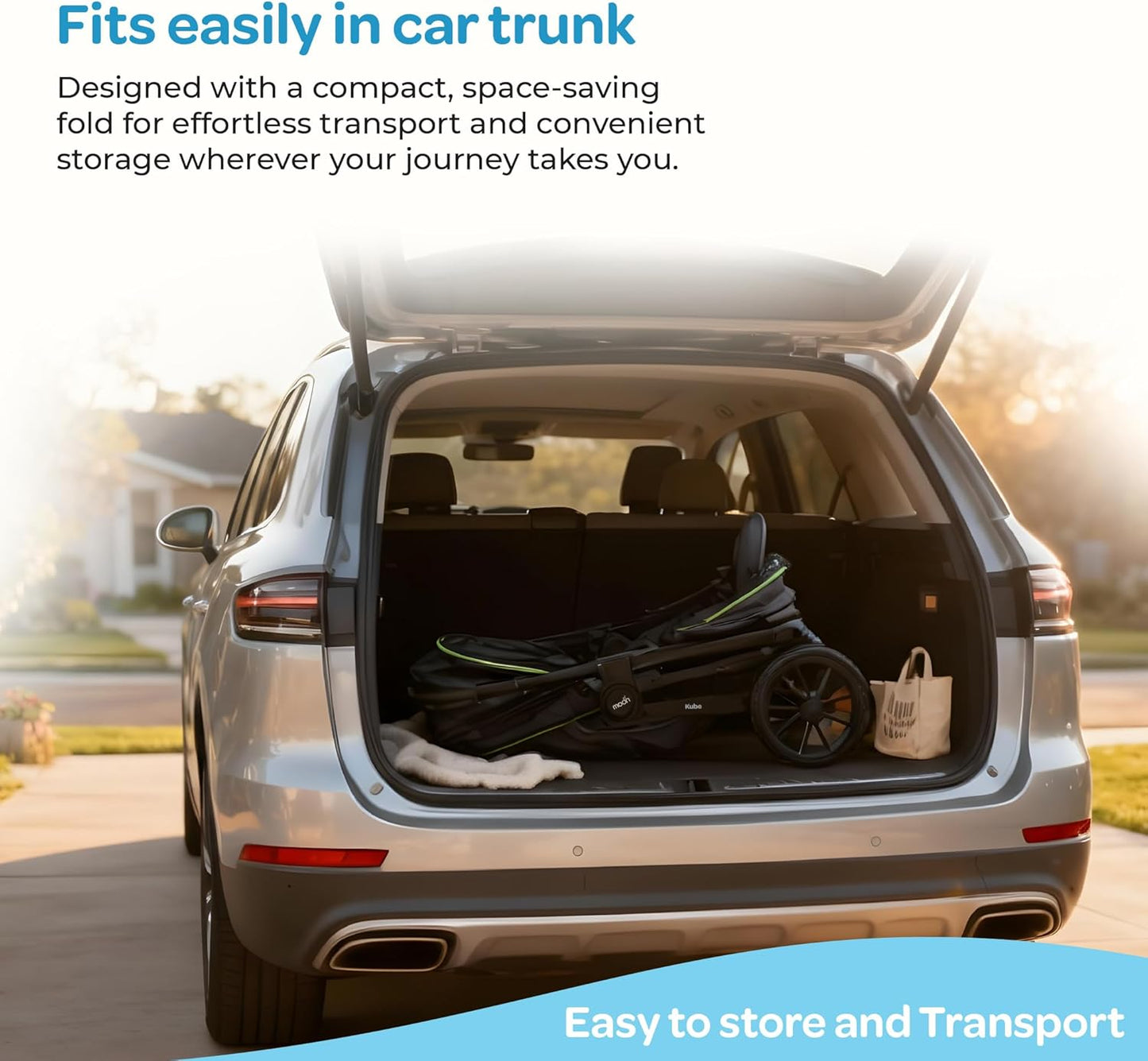 The Moon Brand Kube Wagon Stroller for Kids & Toddlers, Push & Pull Convertible Wagon All-Terrain Wheels, UPF 50+ Canopy, BPA-Free Snack Tray, Compact Fold, Storage, 6M–4Y, 24kgs/Seat-Black