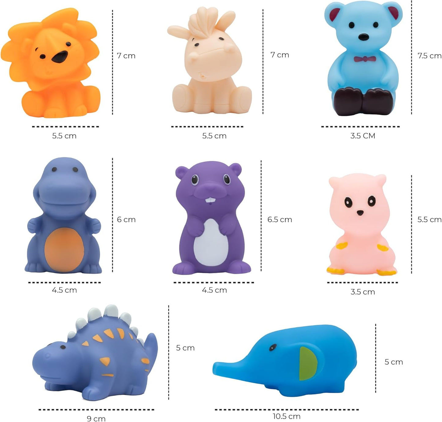 The Moon Brand Splash and Play Baby Bath Toys with Squeaker for Toddlers |Safe & Non-Toxic Bath Time Fun for Babies 6M+ | Soft Squeeze Sound Toys for Baby Learning & Entertainment-Pack of 8