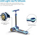 The MOON Brand Whizz Foldable 3-Wheel Kids Scooter– Adjustable Handlebar Lean-to-Steer LED Light-Up Wheels Toddler Scooter for Boys & Girls for Ages 3 Years+ -Dinosaur Design -Blue