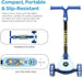 The MOON Brand Whizz Foldable 3-Wheel Kids Scooter– Adjustable Handlebar Lean-to-Steer LED Light-Up Wheels Toddler Scooter for Boys & Girls for Ages 3 Years+ -Dinosaur Design -Blue