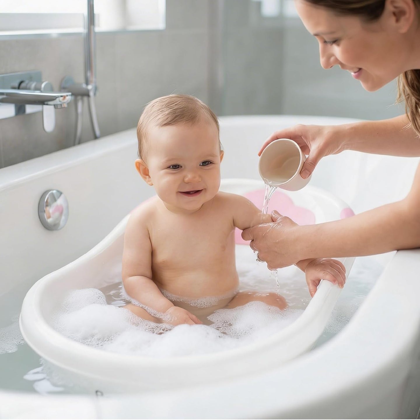 The MOON Brand Wavee Baby Bathtub | PP + TPR Infant Bath Tub for 0–3 Years | Lightweight Non-Slip Base Toddler Bath Tub | Durable & Comfortable Baby Shower -Pink