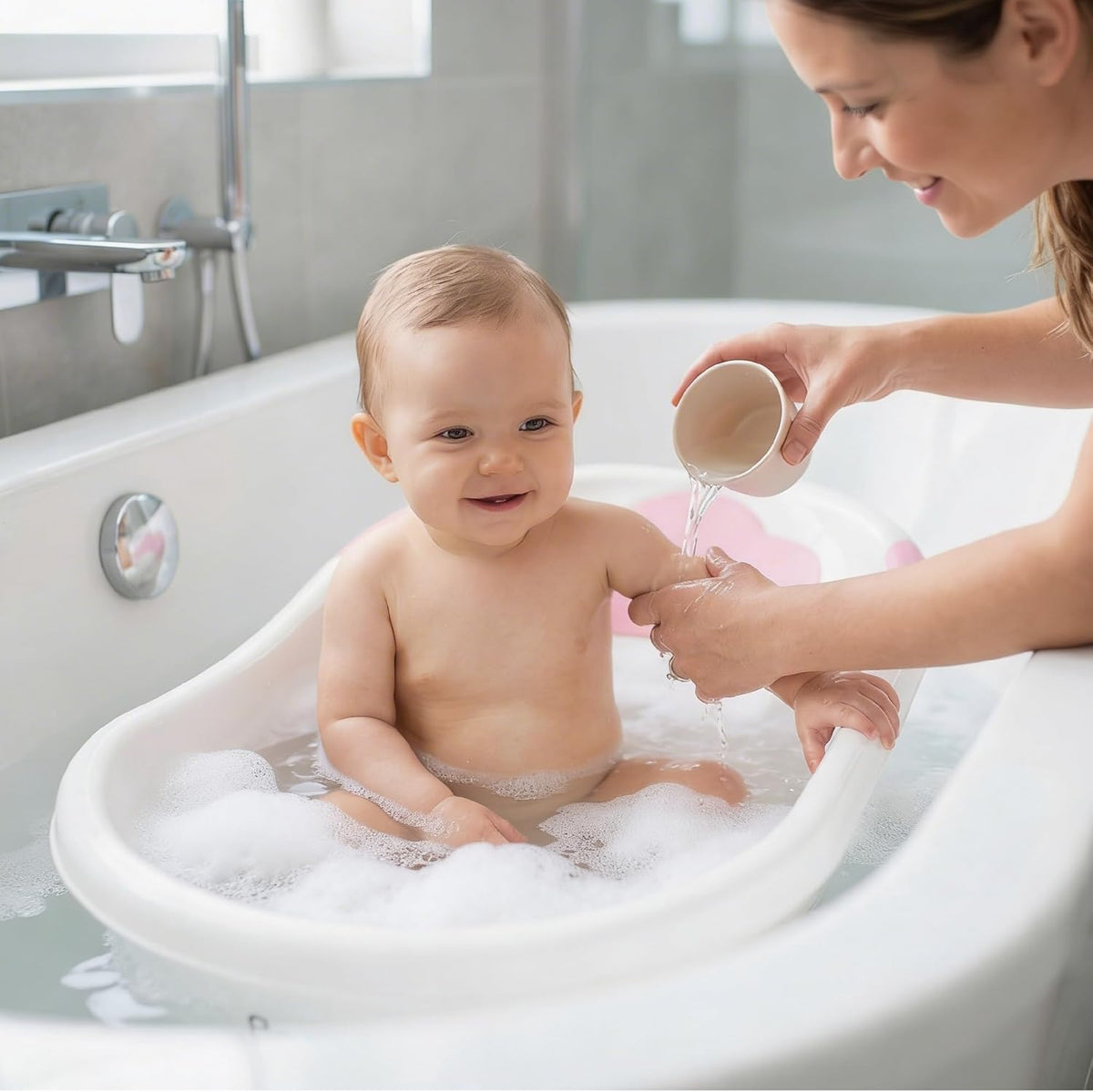 The MOON Brand Wavee Baby Bathtub | PP + TPR Infant Bath Tub for 0–3 Years | Lightweight Non-Slip Base Toddler Bath Tub | Durable & Comfortable Baby Shower -Pink - The Moon Brand™