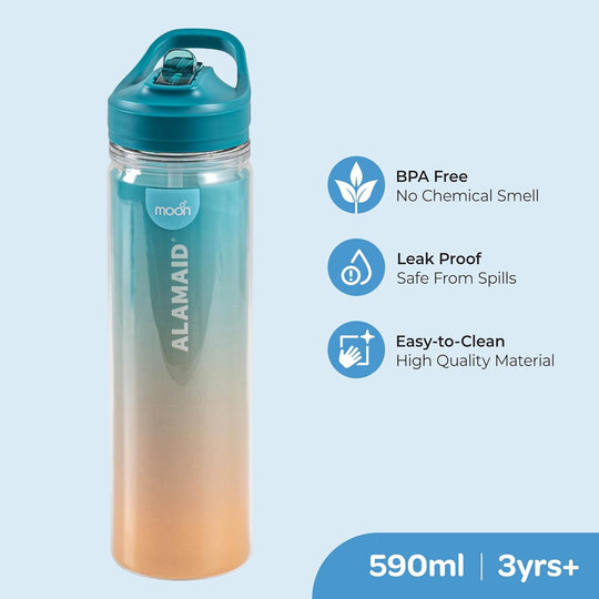 The Moon Brand WrinkleFree 590ml Sipper for Kids - Portable Water/Juice Bottle for Indoor/Outdoor Activities - SpillProof & Break Resistant - BPAFree - Idea for Children - Blue - The Moon Brand™