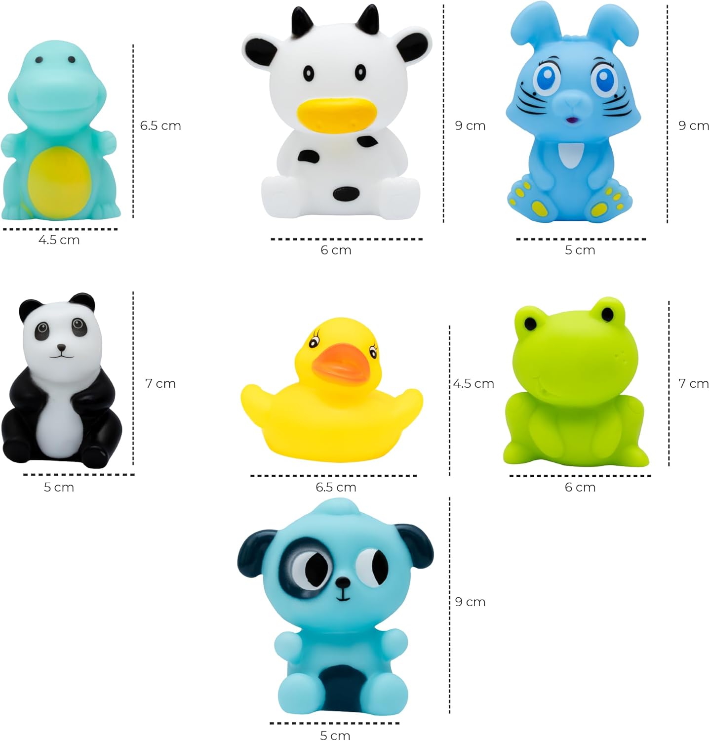 The Moon Brand Splash and Play Baby Bath Toys with Squeaker for Toddlers| Safe & Non-Toxic Bath Time Fun for Babies 6M+ | Soft Squeeze Sound Toys for Baby Learning & Entertainment-Pack of 7