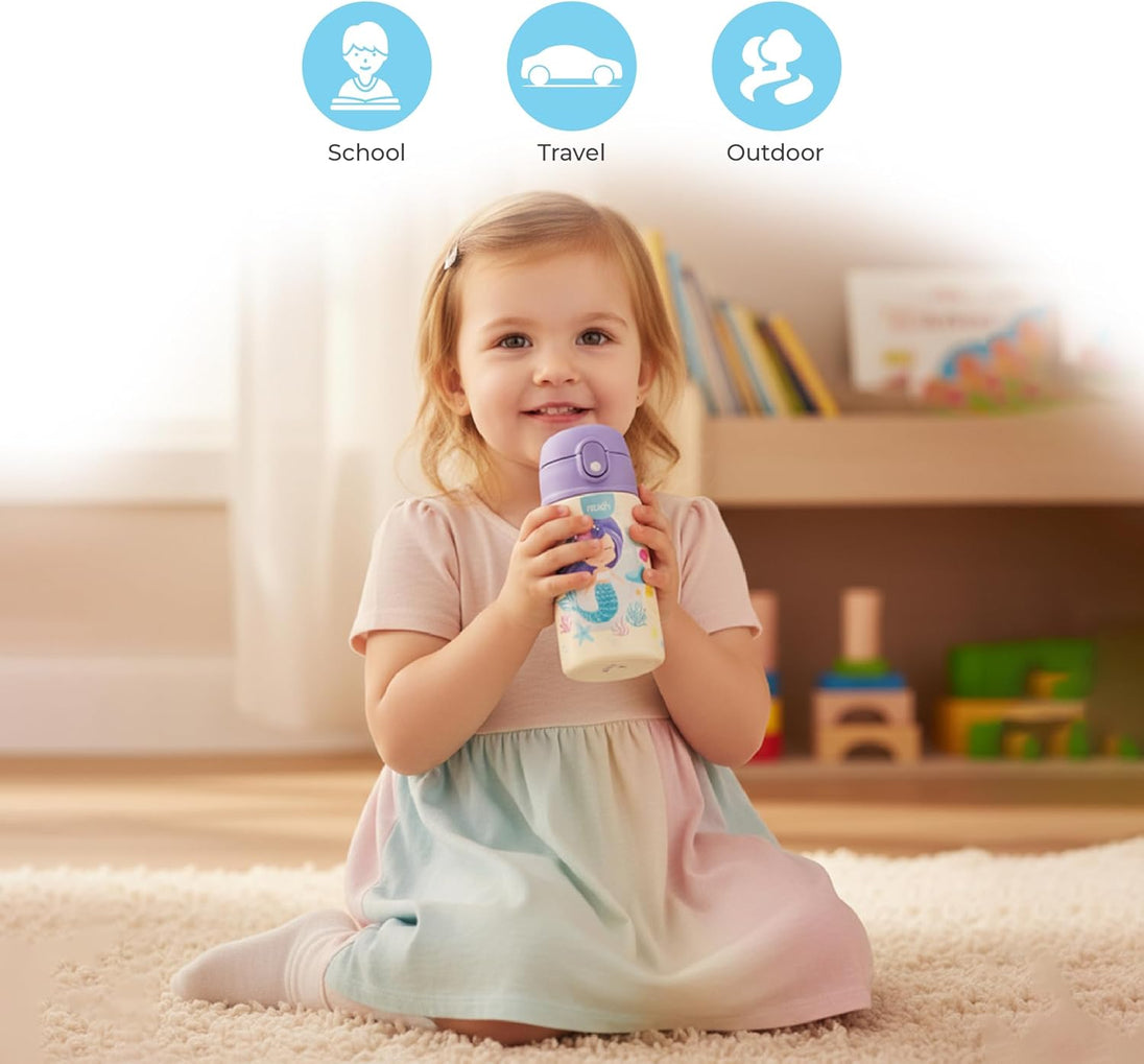 The Moon Brand Kids Insulated Water Bottle -BPA-Free, Leak-Proof Sipper Lid, Stainless Steel, Eco-Friendly, Keeps Drinks Cold or Hot for Hours,Ideal for School,Toddlers & Kids - Purple