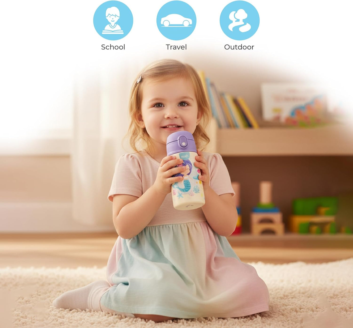 The Moon Brand Kids Insulated Water Bottle -BPA-Free, Leak-Proof Sipper Lid, Stainless Steel, Eco-Friendly, Keeps Drinks Cold or Hot for Hours,Ideal for School,Toddlers & Kids - Purple