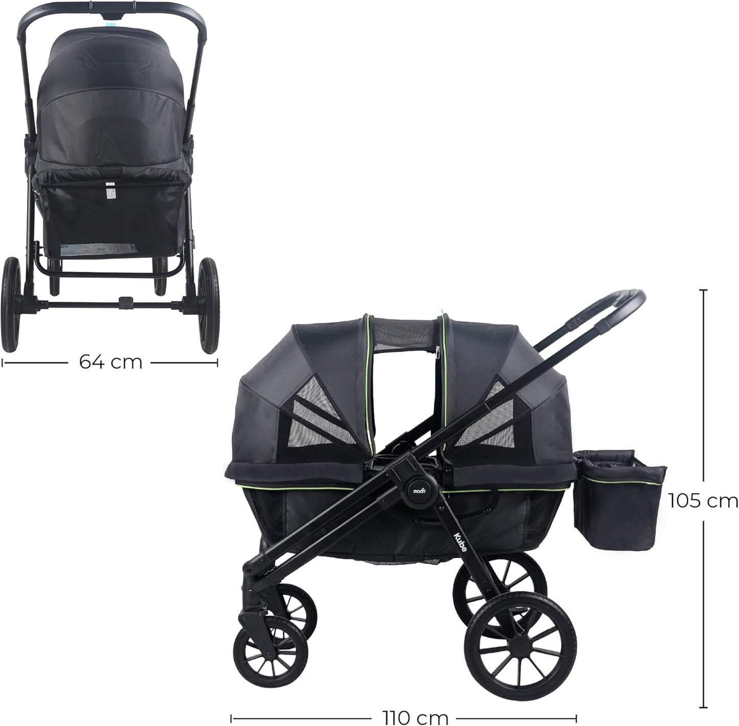 The Moon Brand Kube Wagon Stroller for Kids & Toddlers, Push & Pull Convertible Wagon All-Terrain Wheels, UPF 50+ Canopy, BPA-Free Snack Tray, Compact Fold, Storage, 6M–4Y, 24kgs/Seat-Black