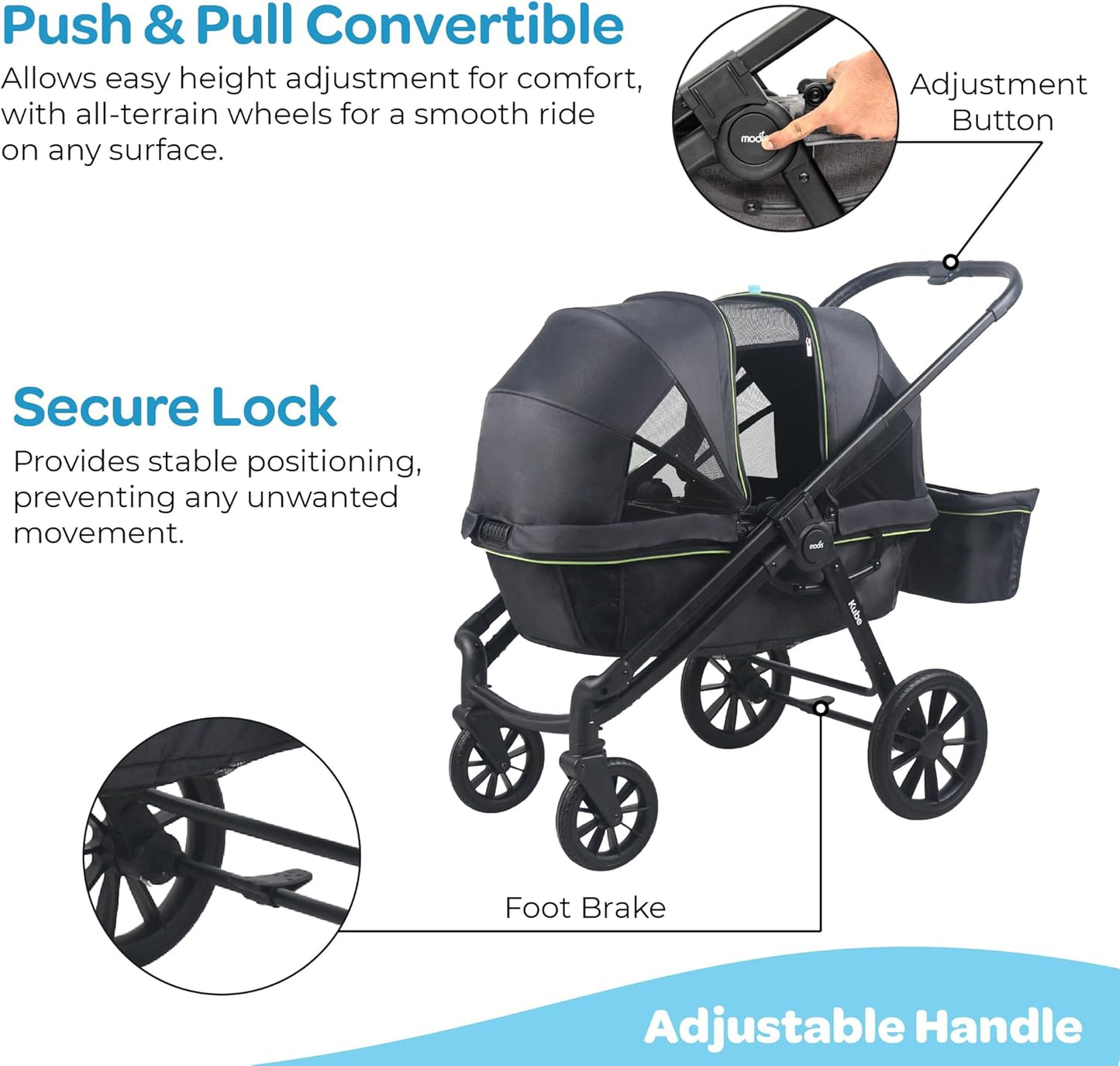 The Moon Brand Kube Wagon Stroller for Kids & Toddlers, Push & Pull Convertible Wagon All-Terrain Wheels, UPF 50+ Canopy, BPA-Free Snack Tray, Compact Fold, Storage, 6M–4Y, 24kgs/Seat-Black