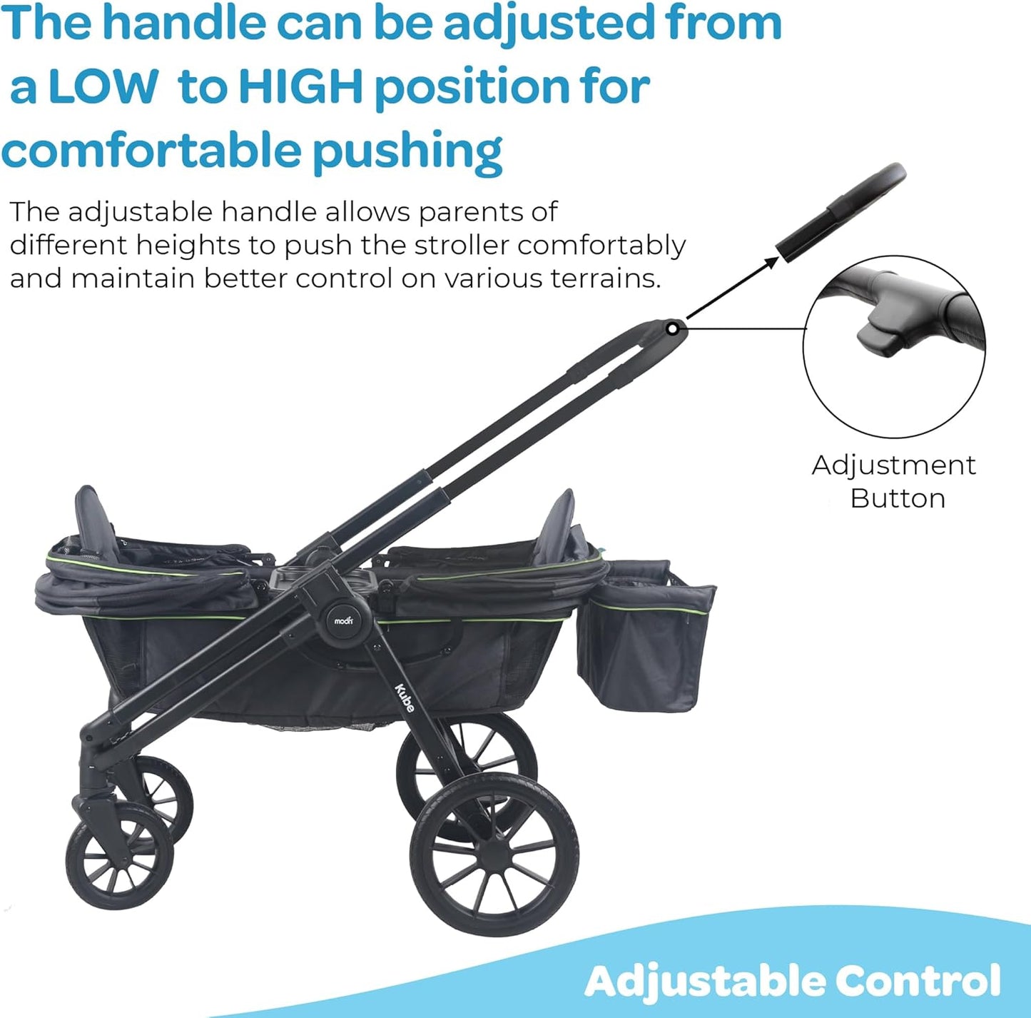 The Moon Brand Kube Wagon Stroller for Kids & Toddlers, Push & Pull Convertible Wagon All-Terrain Wheels, UPF 50+ Canopy, BPA-Free Snack Tray, Compact Fold, Storage, 6M–4Y, 24kgs/Seat-Black