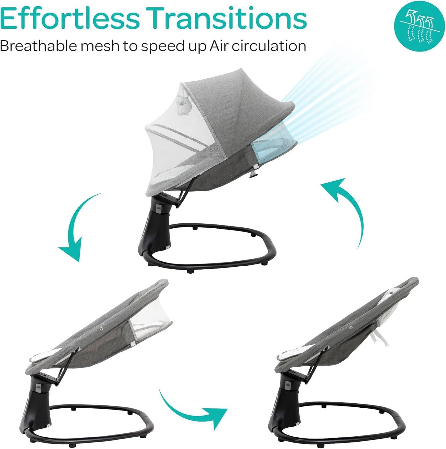 The Moon Brand Koze Baby Swing. 0m+, Holds upto 9kg. Gentle Swaying Motion. In Built Music System. Flexible Speed and Timer Settings. With Remote Control and Mosquito Net. Motion Sensor-Beige