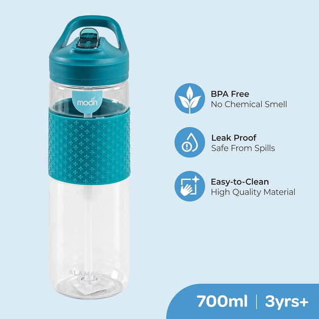 The Moon Brand WrinkleFree 700ml Sipper Bottles with silicone sleeve for Kids - Portable for Indoor/Outdoor Activities - SpillProof & Break Resistant - BPAFree- Idea for Children - Blue - The Moon Brand™