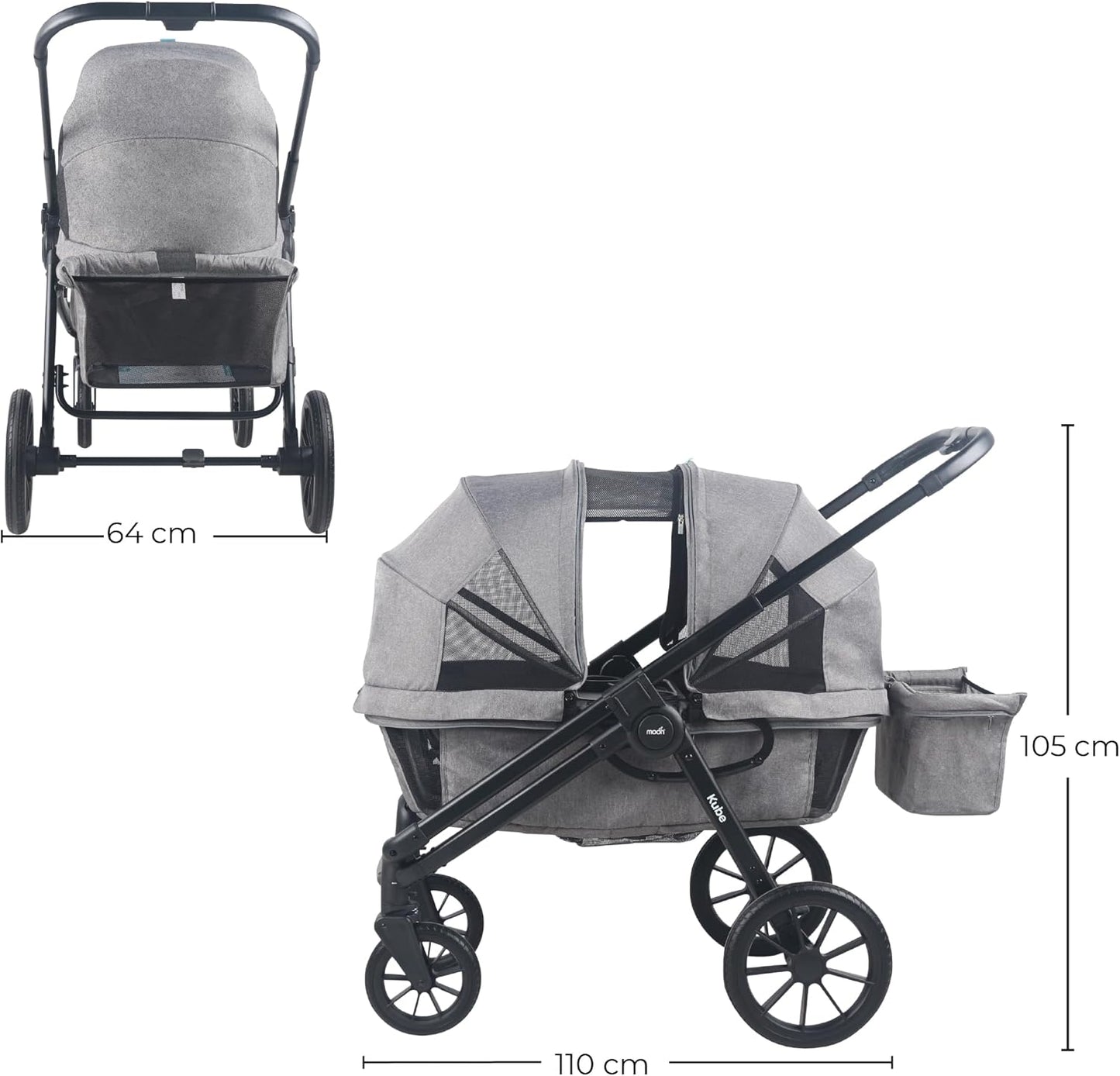 The Moon Brand Kube Wagon Stroller for Kids & Toddlers, Push & Pull Convertible Wagon All-Terrain Wheels, UPF 50+ Canopy, BPA-Free Snack Tray, Compact Fold, Storage, 6M–4Y, 24kgs/Seat-Black