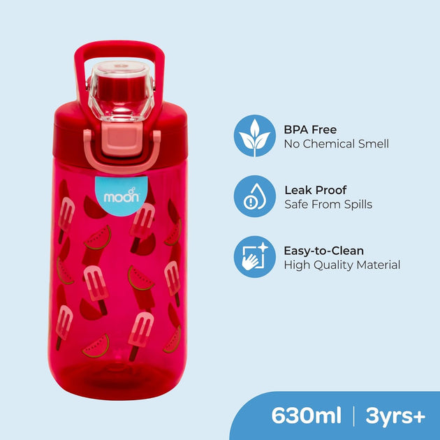 MOON Kids Tritan Water Bottle - Portable 630ml for Indoor & Outdoor Activities- Spill Proof-Break Resistant-BPA Free - Dishwasher Safe, Odor-Free - Pink, (MNSFPMT14) - The Moon Brand™