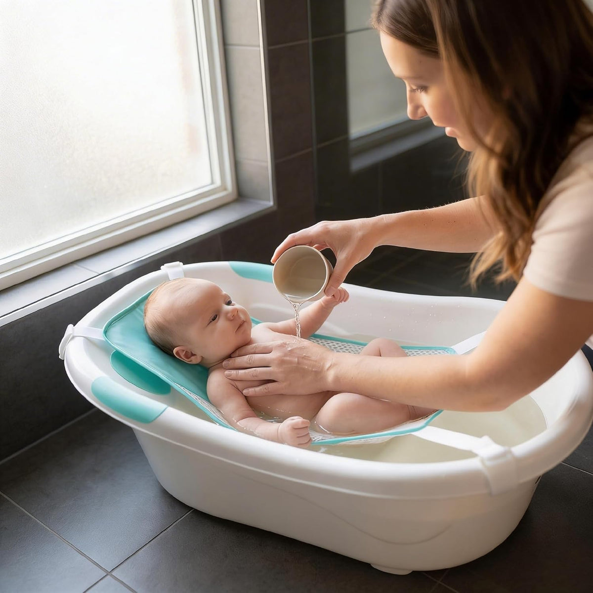 The MOON Brand Wavee Baby Bathtub with Sling | PP + TPR Infant Bath Tub for 0–3 Years | Lightweight Non-Slip Toddler Bath Tub | Durable & Comfortable Baby Shower -Green. - The Moon Brand™