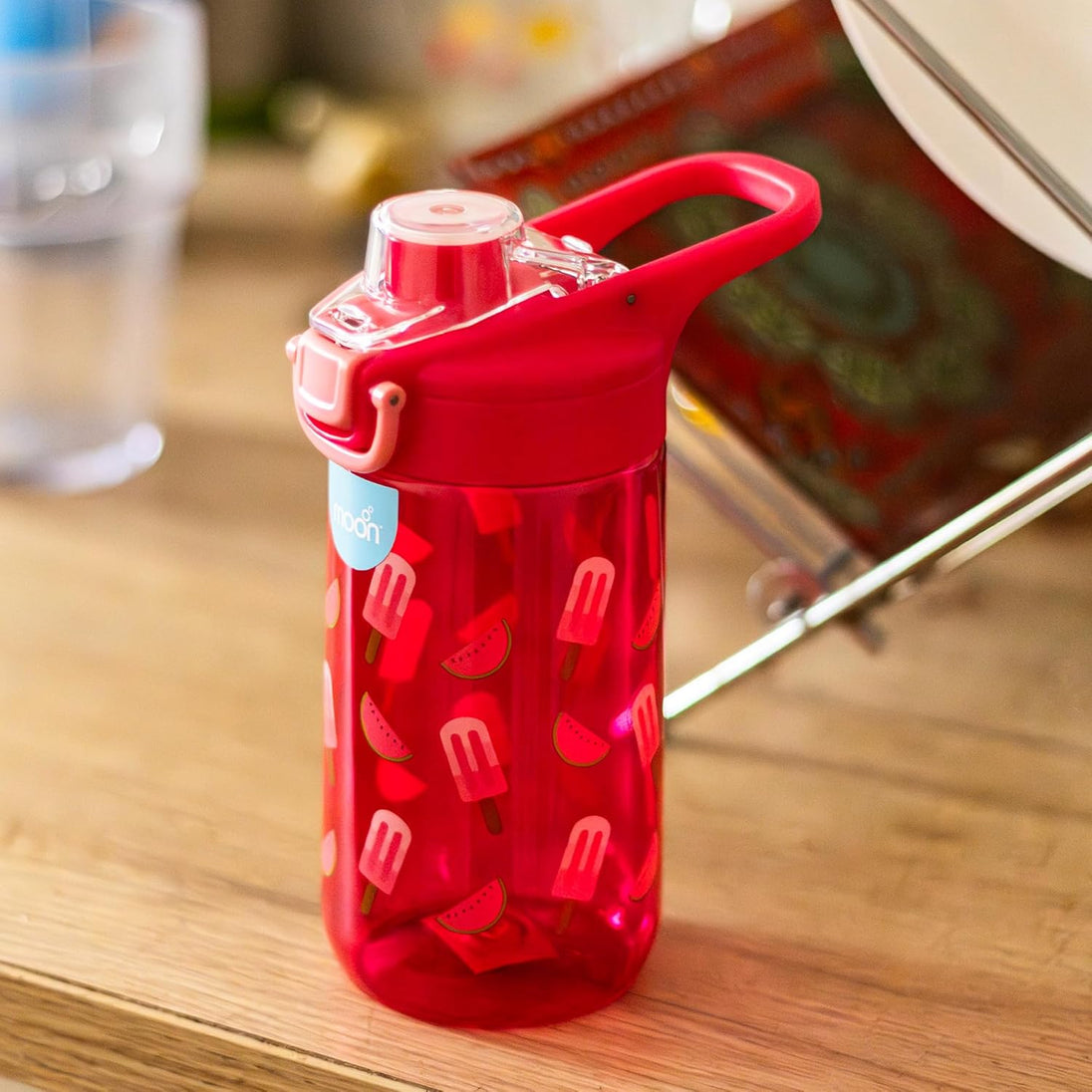 MOON Kids Tritan Water Bottle - Portable 630ml for Indoor & Outdoor Activities- Spill Proof-Break Resistant-BPA Free - Dishwasher Safe, Odor-Free - Pink, (MNSFPMT14)